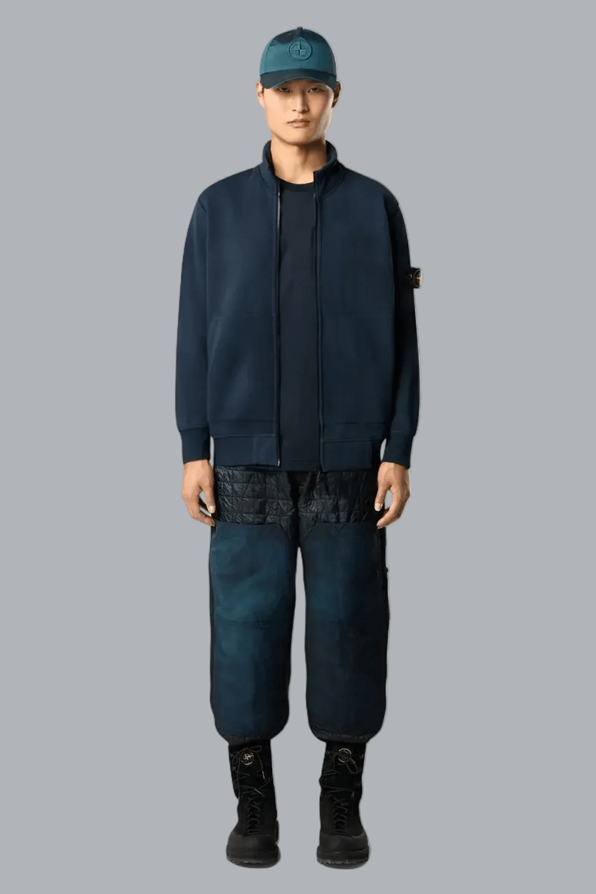 ORGANIC COTTON FLEECE ZIP UP SWEATER NAVY BLUE