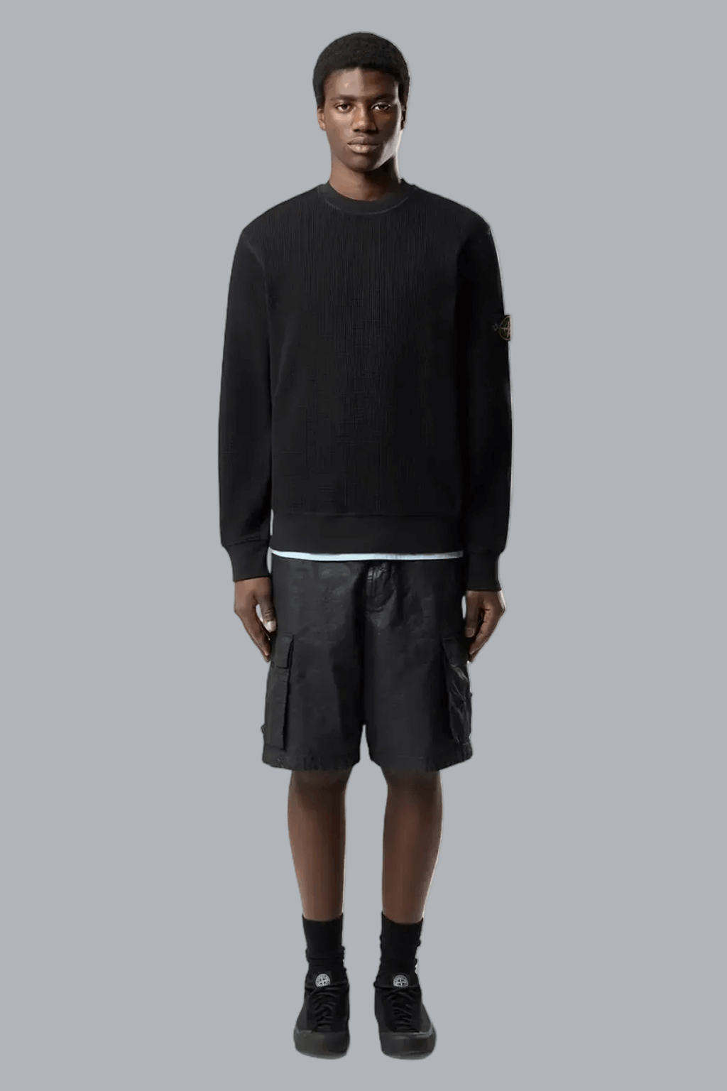 ORGANIC COTTON WAFFLE FLEECE SWEATSHIRT BLACK