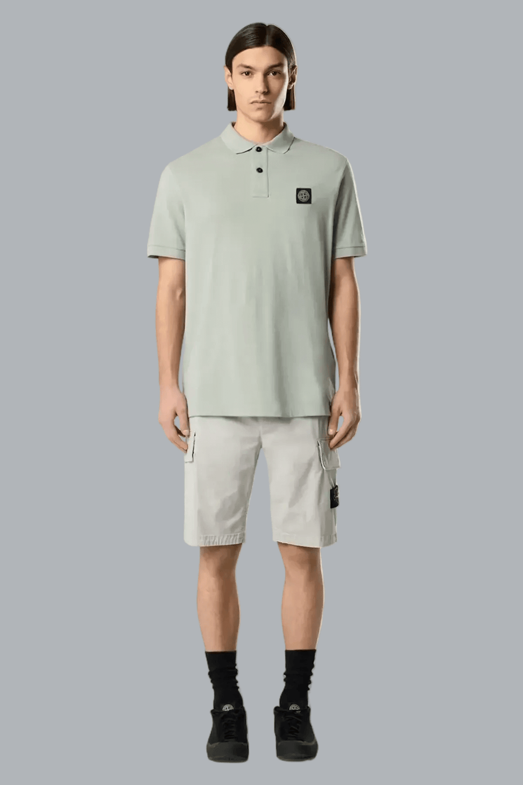 ORGANIC COTTON STRETCH BROKEN TWILL SHORTS PEARL GREY