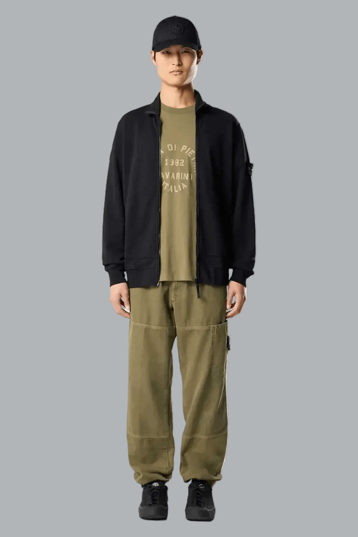 ORGANIC COTTON FLEECE ZIP UP SWEATER BLACK