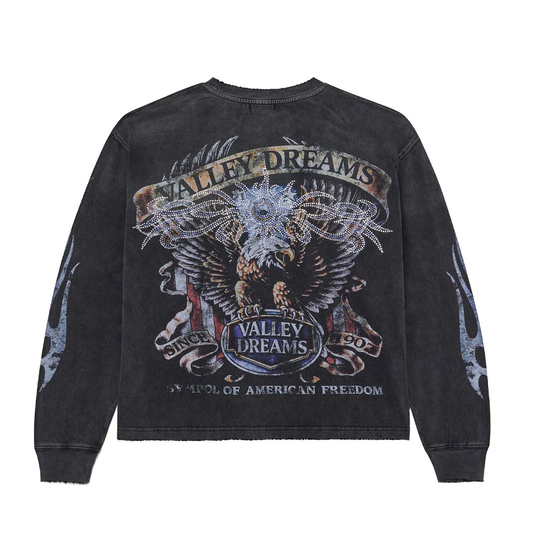 Vale Forever Valley Bling Long Sleeve Faded Black Tee