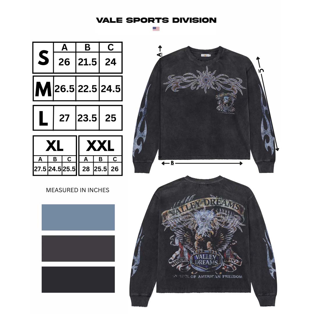 Vale Forever Valley Bling Long Sleeve Faded Black Tee